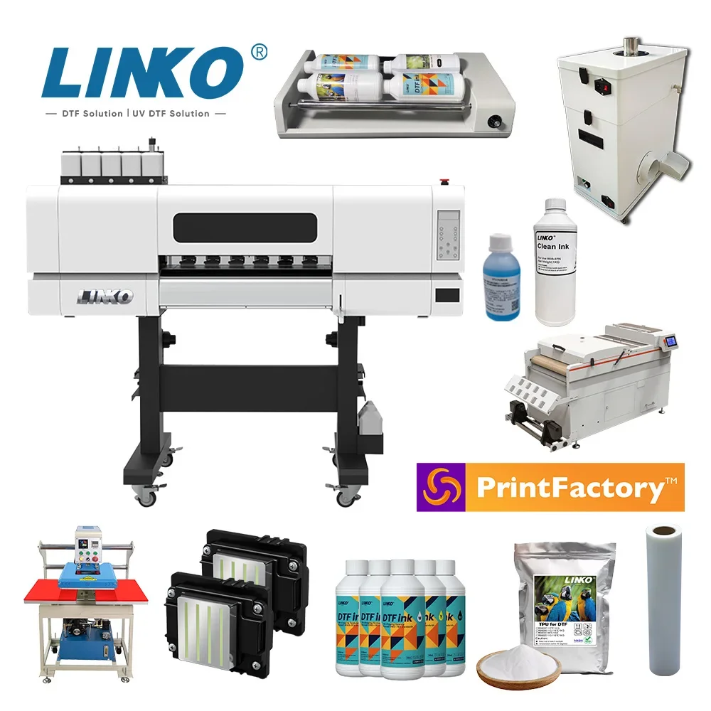 LINKO 4 Head I3200 Digital DTF Printer 60cm PET Film Offset T-shirt DTF Printing Machine Shake Powder DTF Printer