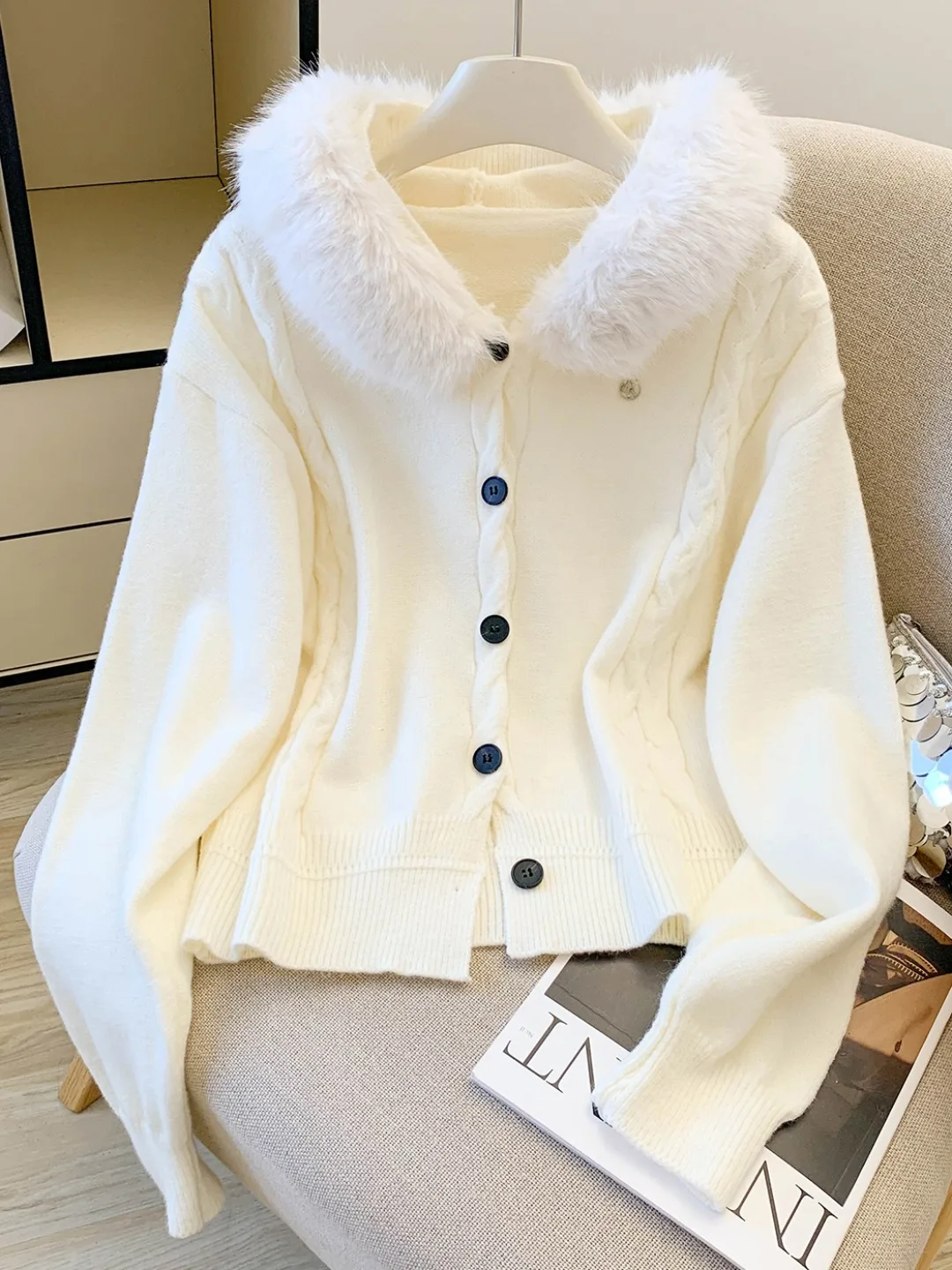 

Thiened вязаный свитер, пальто, женское осенне-зимнее ленивое длинное светящееся пальто с капюшоном, корейская версия, свободный крой