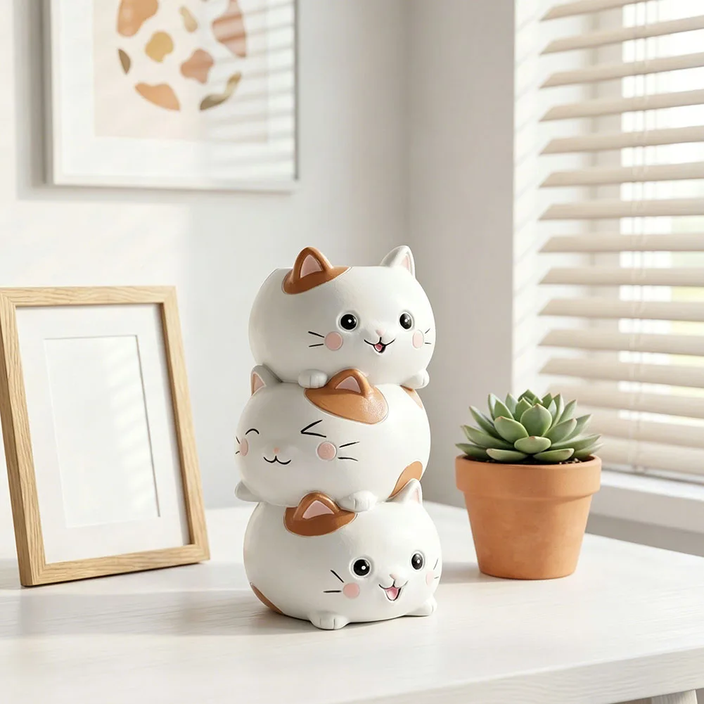 3-Tier Resin For Cat Flower Pot for Succulents Cacti Air Plants Multicolored 10cm Lightweight for kawaii Style Desk Shelf Decor