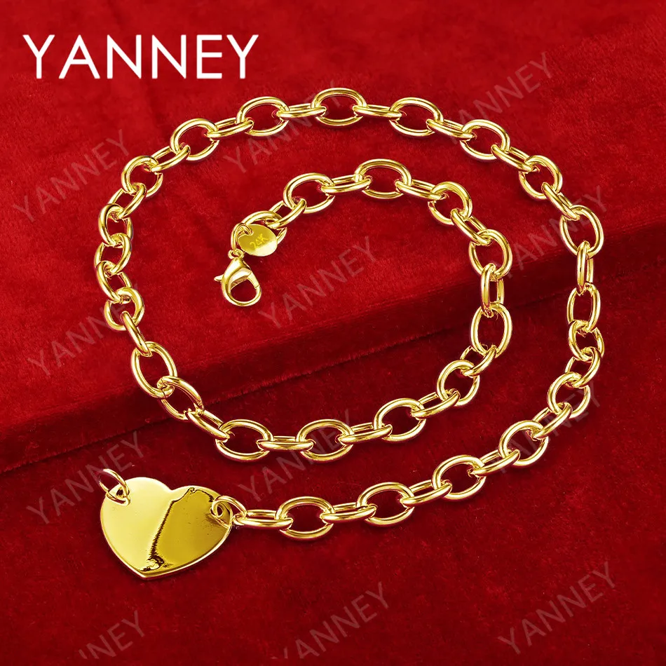 

New Women 925 Sterling Silver Charm 18K Gold Fine 18 Inches Heart Necklace For Fashion Jewelry Wedding Party Accessories