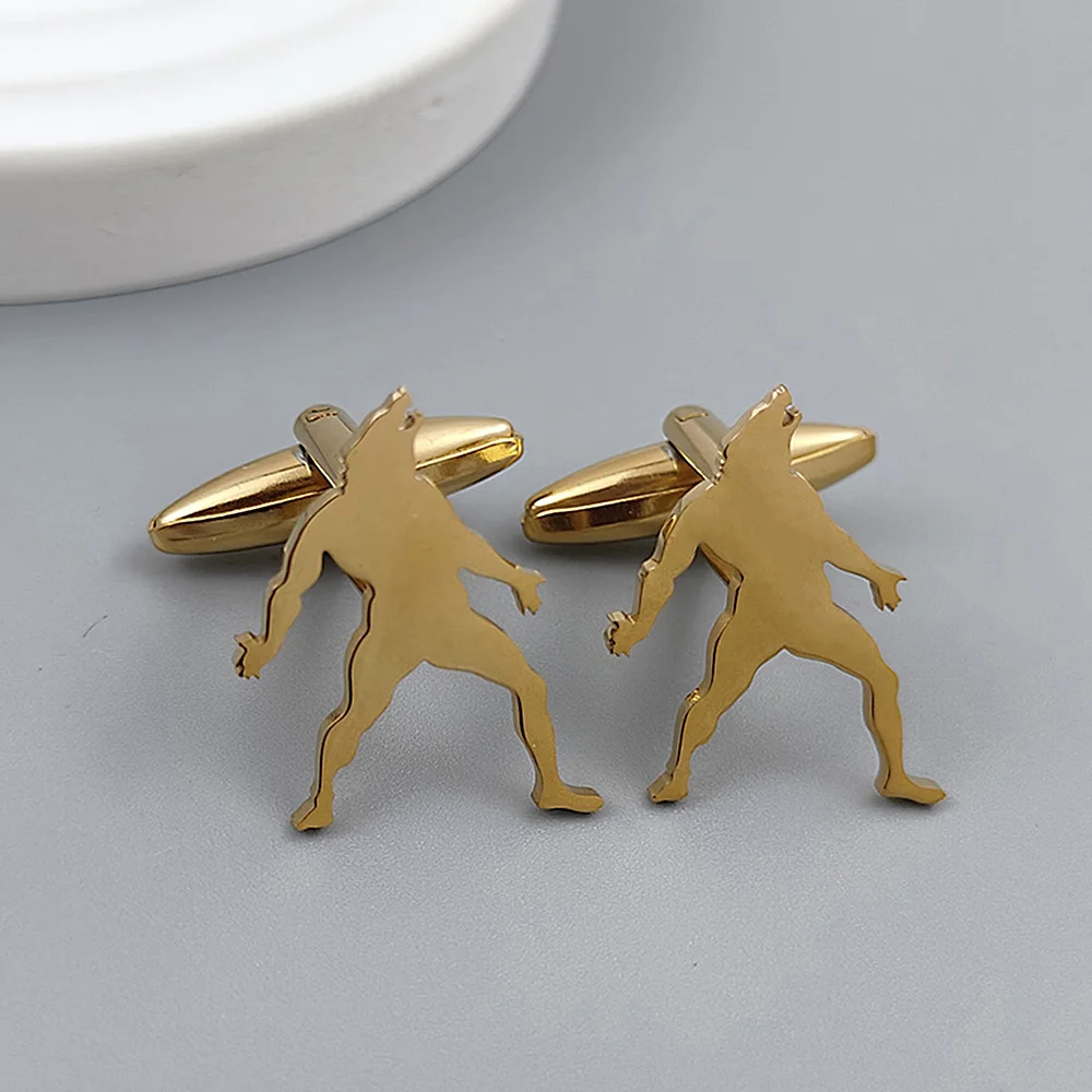 Werewolf-shaped stainless steel cufflinks, gold-plated black, French shirt cuff accessories, worn by high-end business men