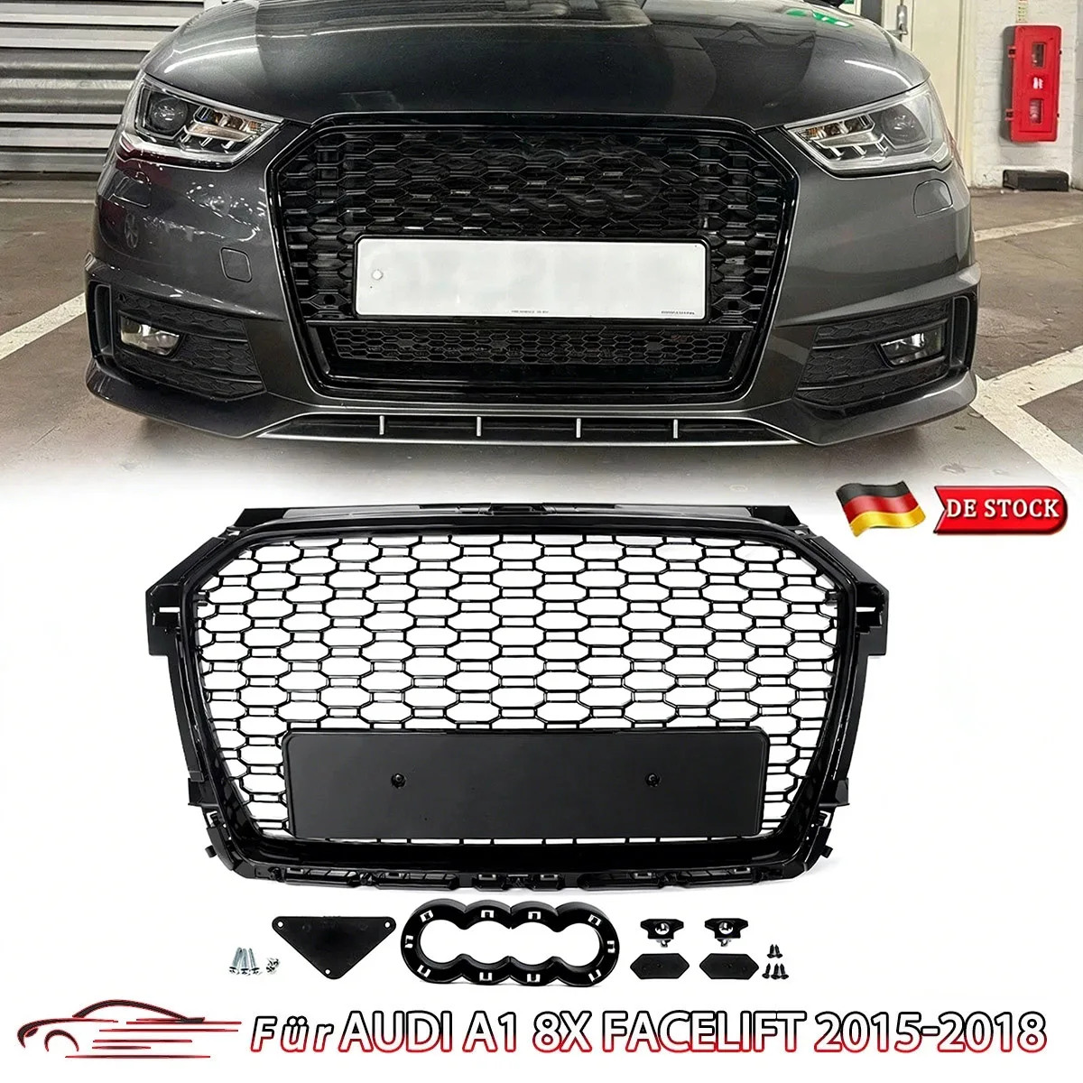 Für Audi A1 8X Facelift 2015 2016 2017 2018 Glänzend Schwarzer Frontgrill Wabenmuster Racing Grill Zubehör