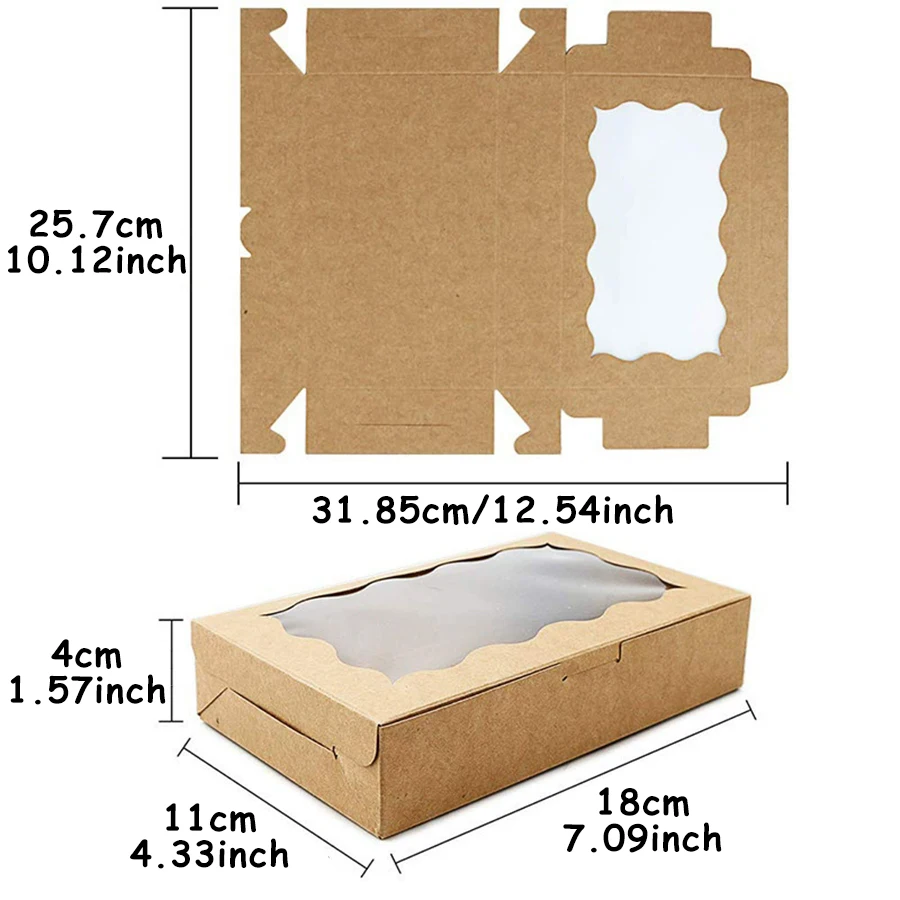 10pcs Rectangle Window Kraft Paper Candy Macaron Pastry Box Wedding Party Favor Baking Packaging Box for Candy Chocolate Cookies