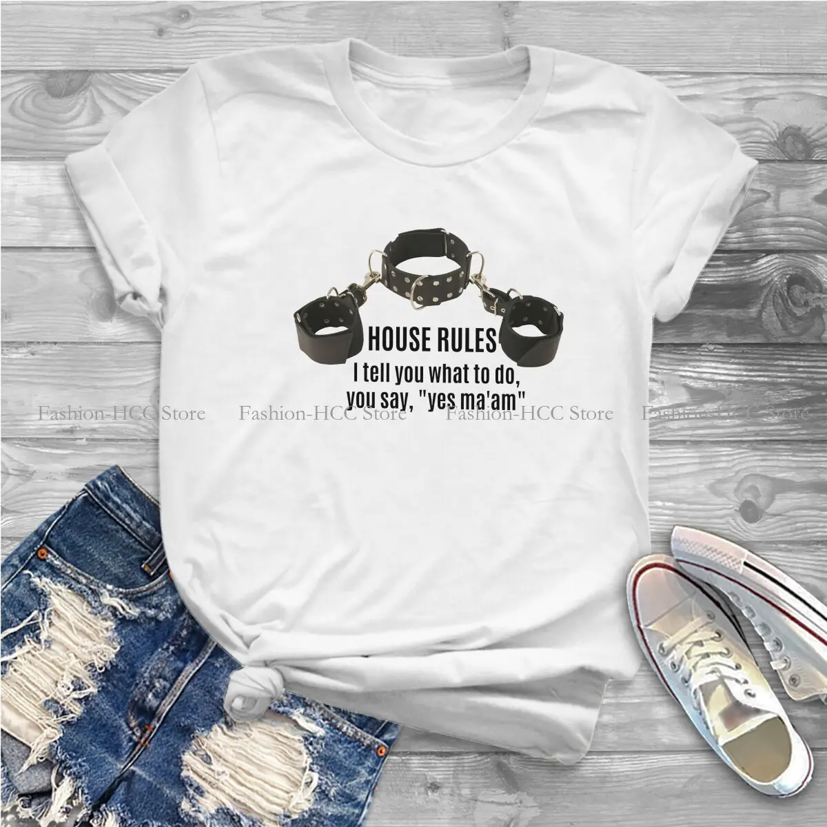 BDSM Bondage Discipline Dominance Submission Polyester TShirts Collar Cuffs House Rules Female Print Homme T Shirt Hipster Tops