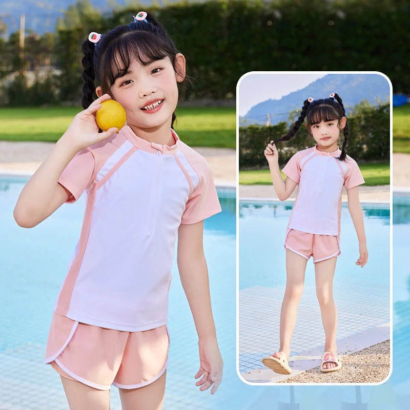 Short Sleeve Swimsuit for girls, top quality, two pieces, beach clothes, for teenage girls, summer, 2024