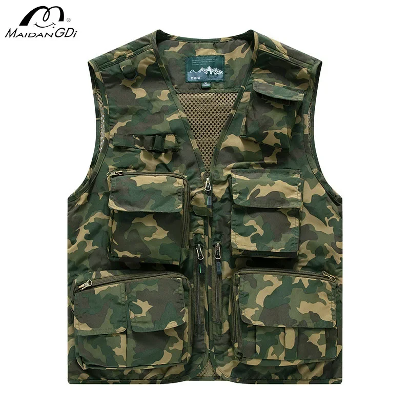 

MaiDangDi Men's Camouflage Work Style Vest Sleeveless Multi Pocket Zippered Men Clothing Large Size Daily Workwear Male Jacket