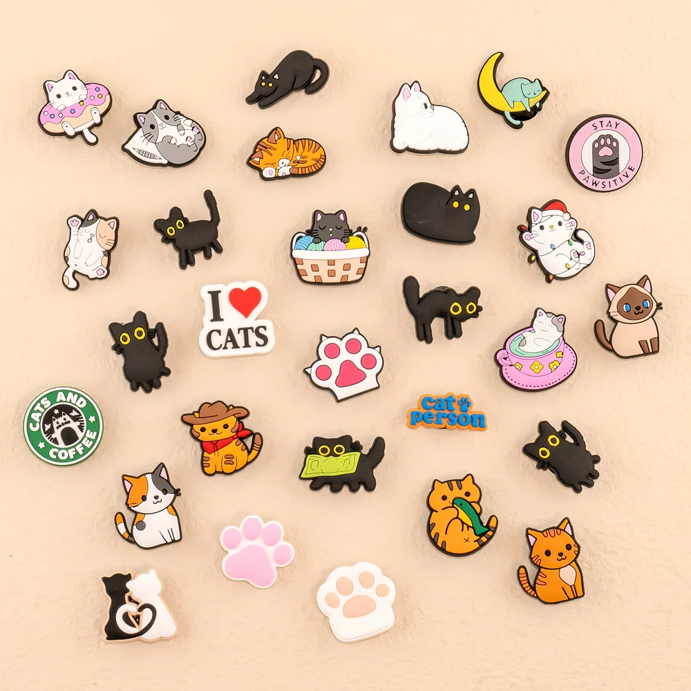 

1pcs PVC Cats Shoe Charms Cute Animal Shoe Decorations Pins for Women Girls Kids Sandal Clog Buckles Black Cat Accessories Gifts