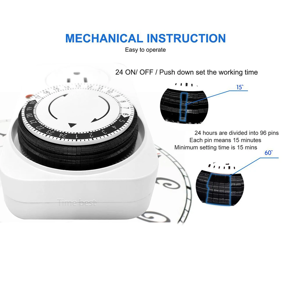 2pcs 24-Hour Mechanical Timer Switches for Home Appliances with 96 Programmable Settings White Delay Timer 122x72mm