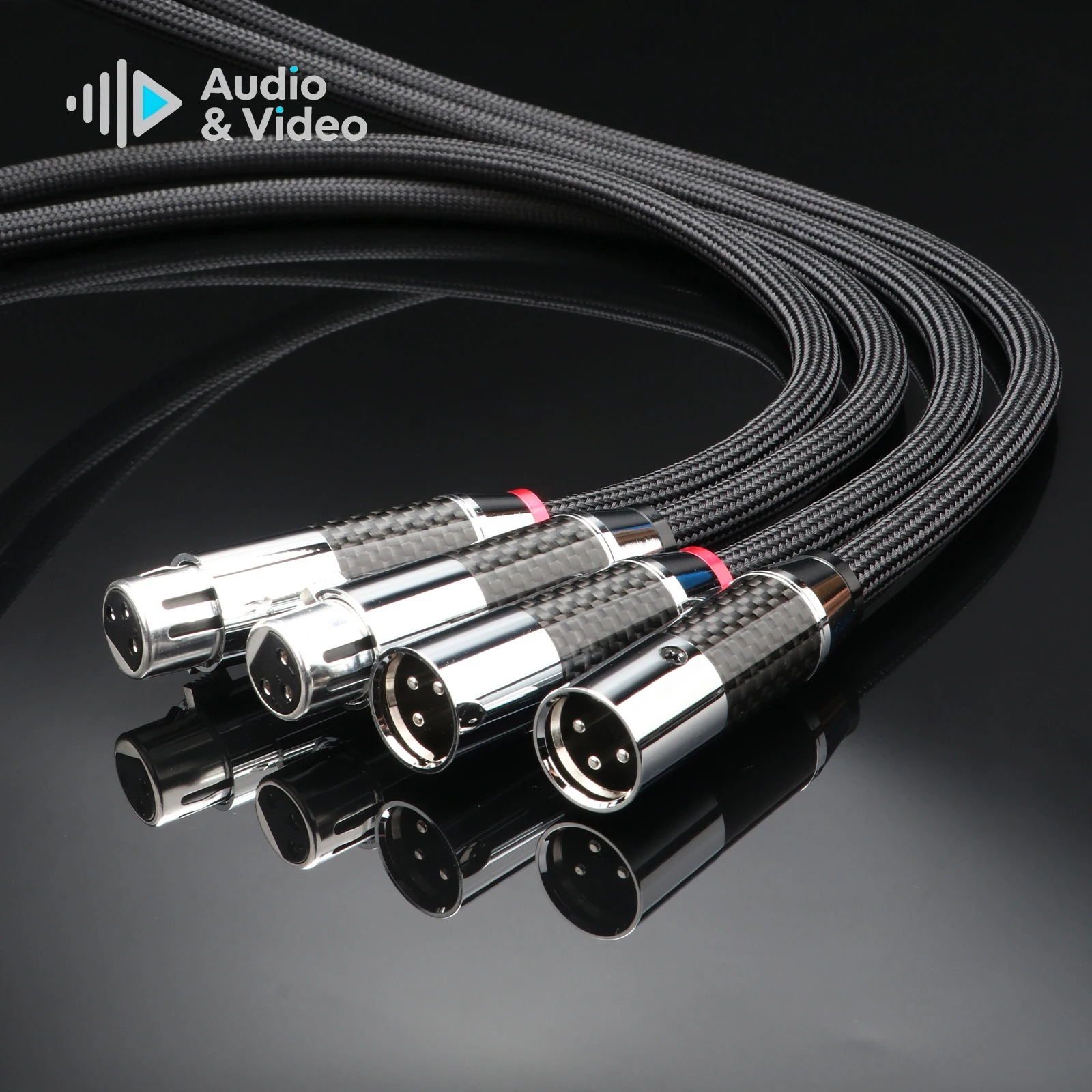 Hifi XLR-Kabel 6N OCC Silberbeschichtetes XLR-Buchsenkabel, Schwarzes Nylon-Geflecht mit Carbonfaser-Stecker, Audiophiles Symmetrisches Kabel – Detail 3
