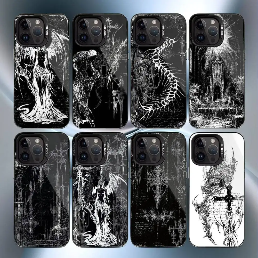 

Gothic Cyber Sigil Cross Phone Case For iPhone17,16,15,14,13,12,11 Plus,Pro Max Black Candy Matte Shockproof Cover