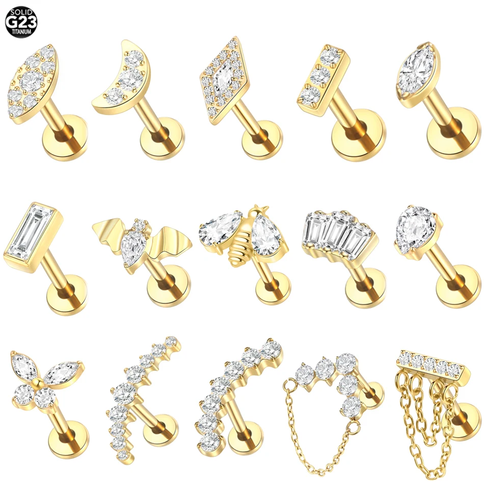 1Pc G23 tytanowy gwint wewnętrzny przekłucie tragus Helix kolczyki do uszu kolczyki dla kobiet kryształowy księżyc motyl Labret Piercing