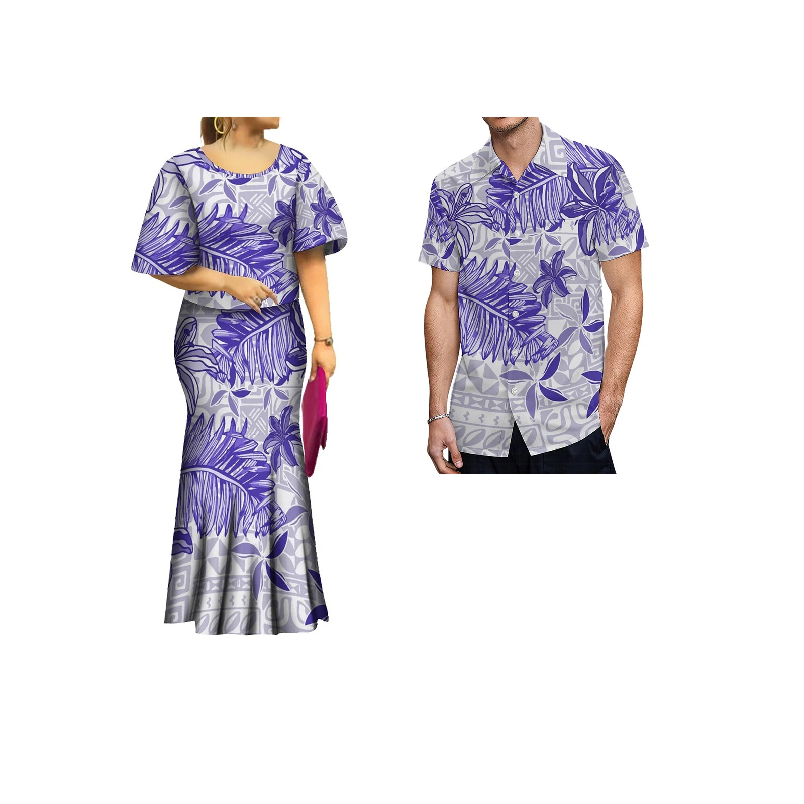 Samoan Custom Ptaha Polynesian Butterfly Sleeve Tops Long Fishtail Skirt Two Piece Set Dress Womens Clothing Match Mens Shirts