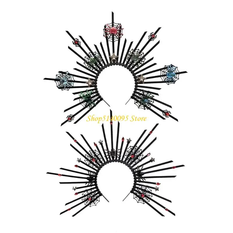 

DXAE Punk Spiders Headbands Artistic Spiked Hair Hoop Gothic Rock Headwear for Role Play Unisex Rock Spiked Headwear Accessory