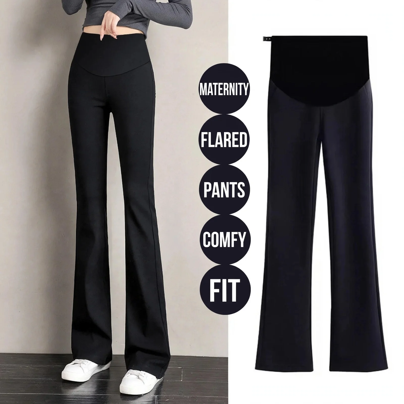 Maternity Leggings Micro Flare High Waist Belly Support Slim Fit Stretch Yoga Pants Pregnant Women Casual Daily Wear