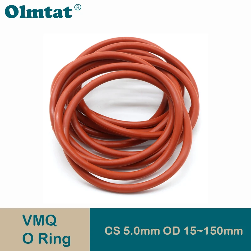 

10Pcs Food Grade VMQ O Ring Gasket CS 5mm OD 15 ~ 150mm Waterproof Washer Round O Shape Rubber Silicone Ring Red