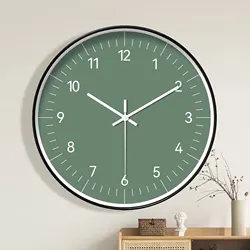 A modern minimalist green wall clock, battery operated non-ticking analog mute clock, 10-16 inch round plastic wall clock, suita