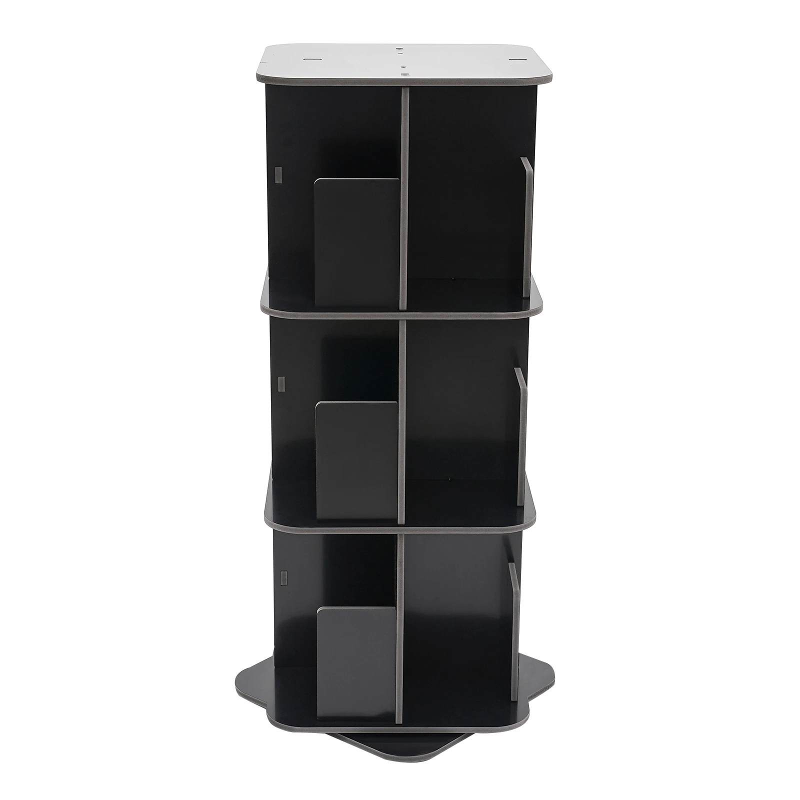 

3-Tier Rotatable Desktop Bookshelf with Safe Baffles, Stainless Steel Chassis, and Space-Saving Design for Books and Small Items