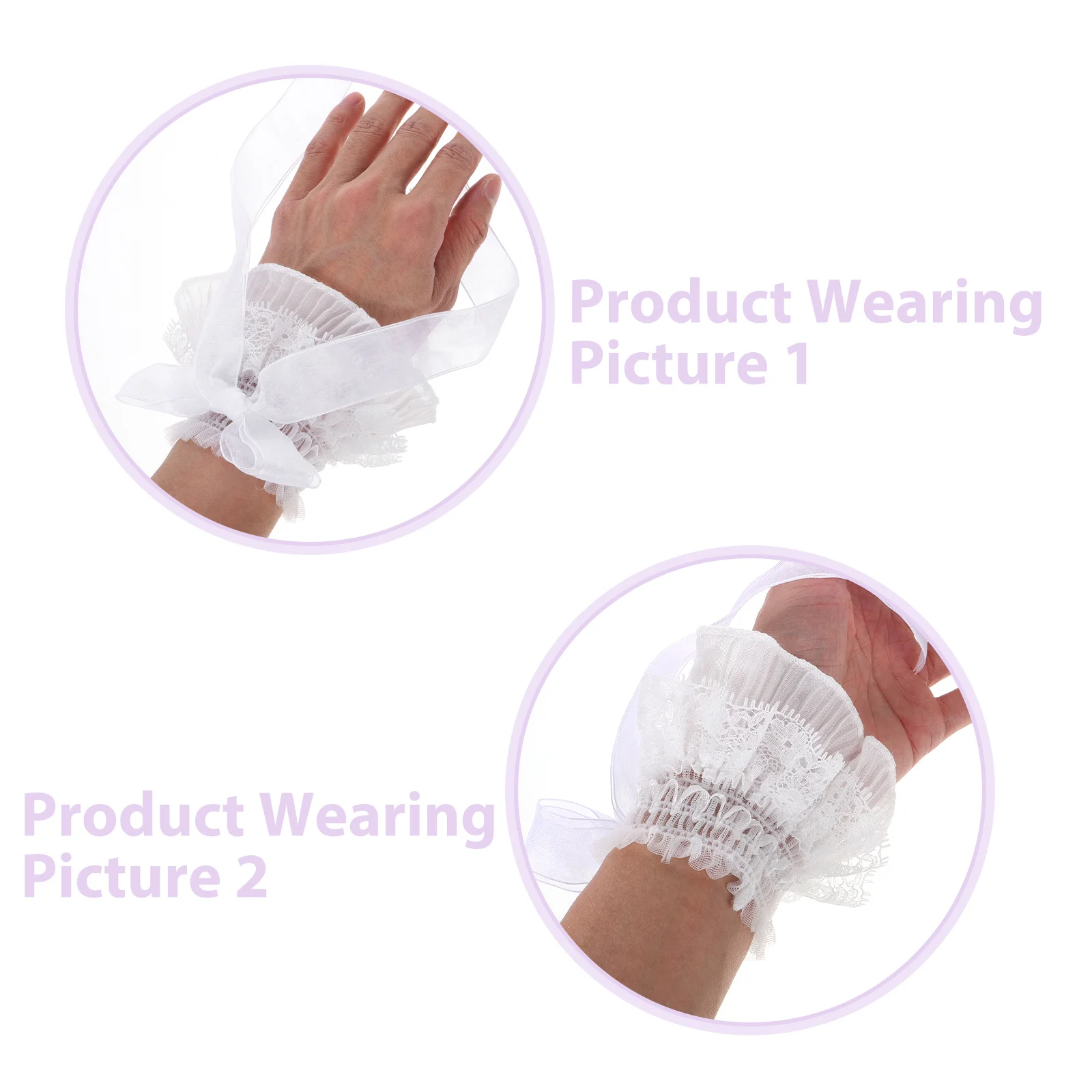 1 paar Verstoorde Kant Pols Manchetten Witte Chiffon Handmouwen Vingerloze Handschoenen Strik Lolita Jurk Accessoires Voor Bruiloft