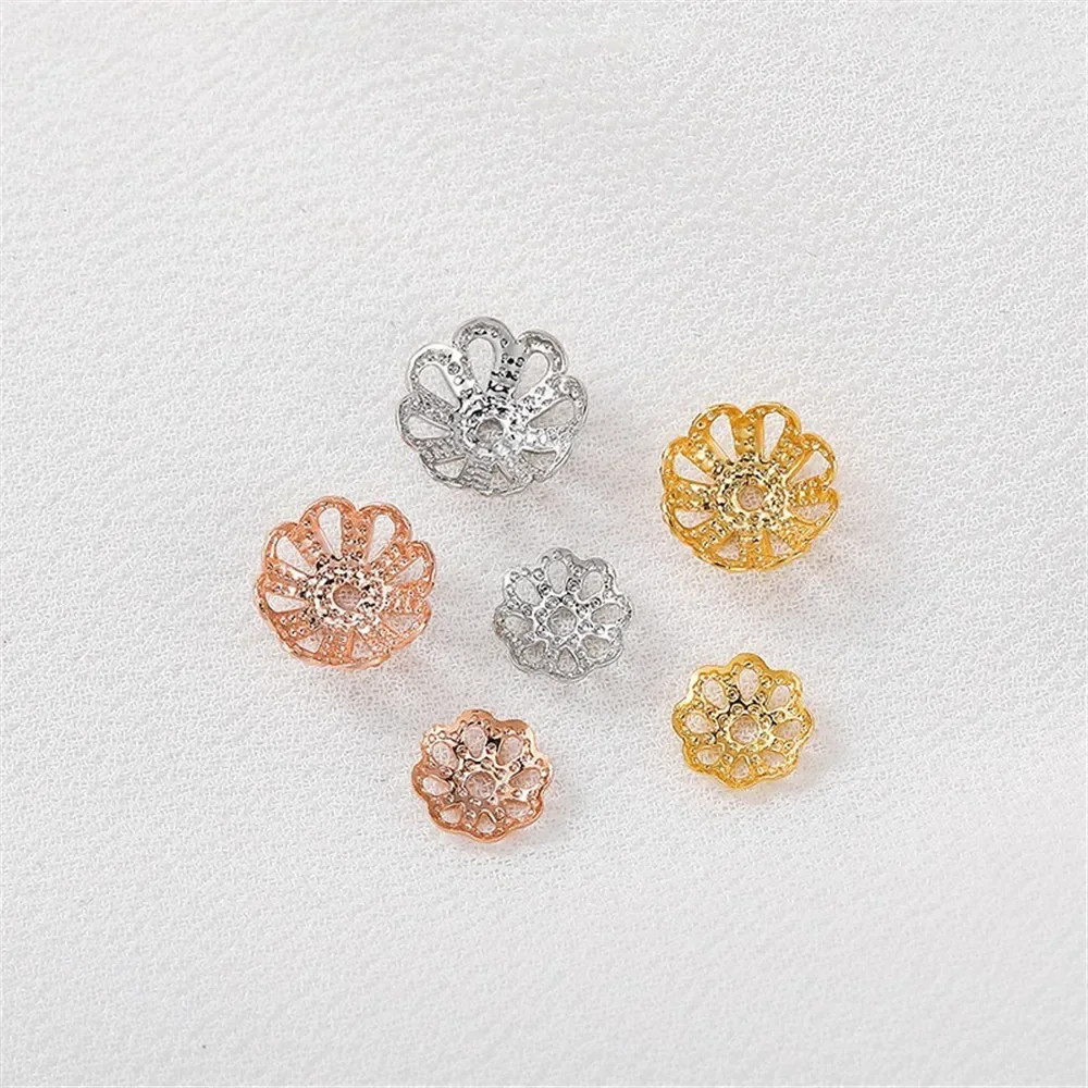 Bandeja de flores vazada banhada a ouro 14k, espaçador de contas de pérola, artesanal, pulseira, colar, acessório de material frisado