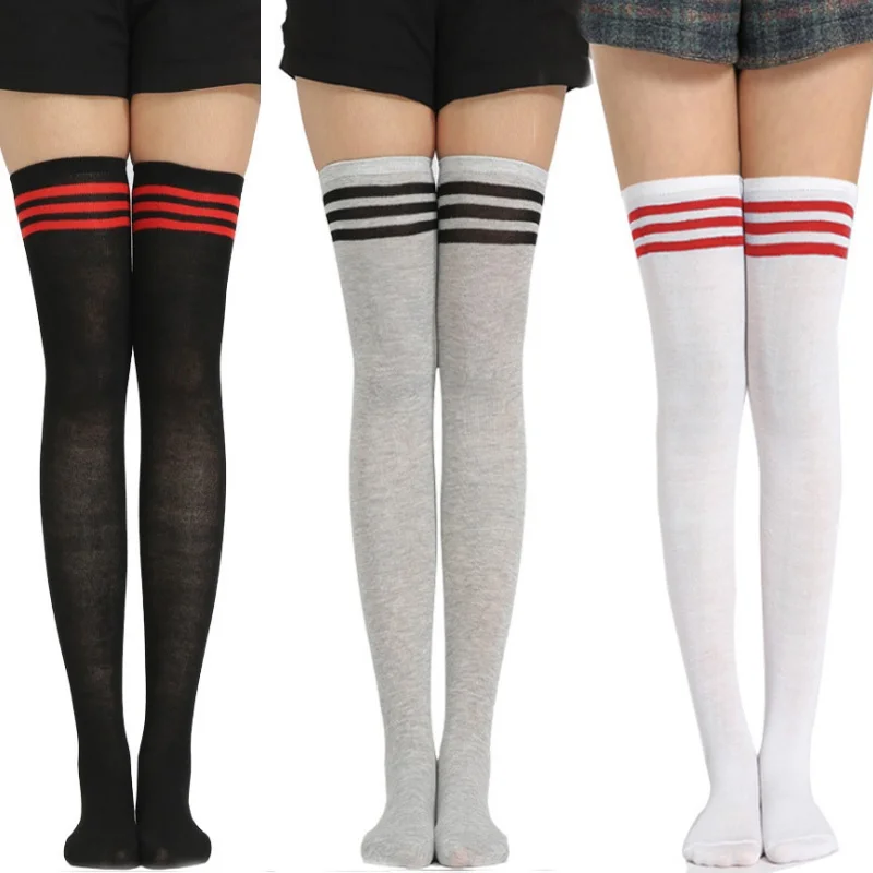 Plus Size Sexy Black White Striped Long Sock Women Thigh High Socks Over The Knee Stockings for Girls Winter Knitted Warm Sock