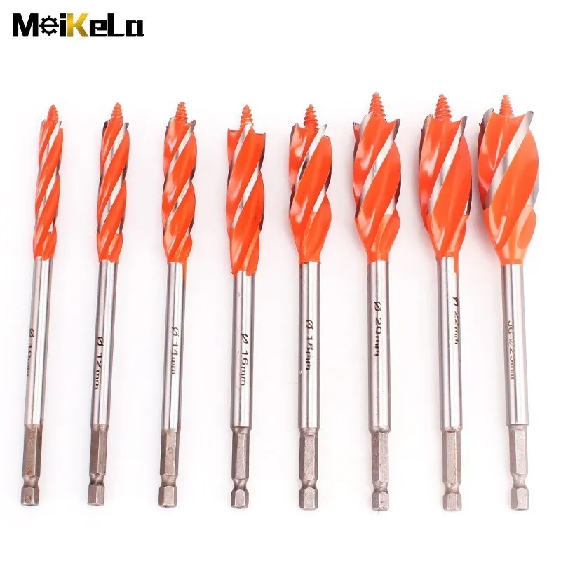 Meikela 10-35mm 1/4\'\' Hex Shank High Speed Steel Auger Drill Bits, 160mm Four-Slot Woodworking Tools Hole Opener Cutter