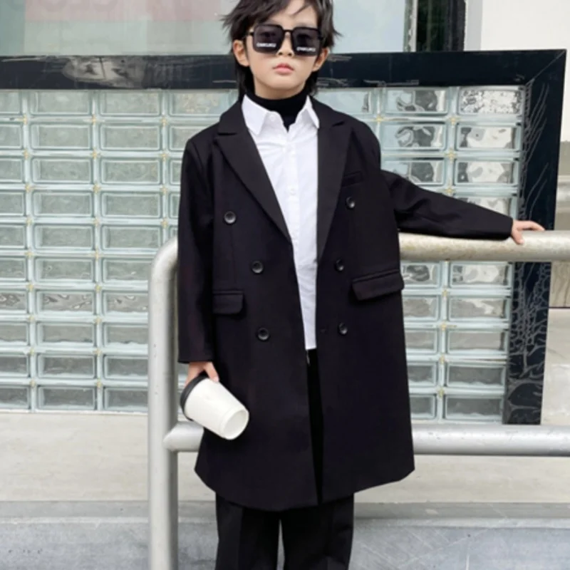 

Boys Woolen Coat Overcoat Jacket Windbreak 2024 Stylish Warm Plus Thicken Autumn Winter Cotton Christmas Gift Children's Clothin