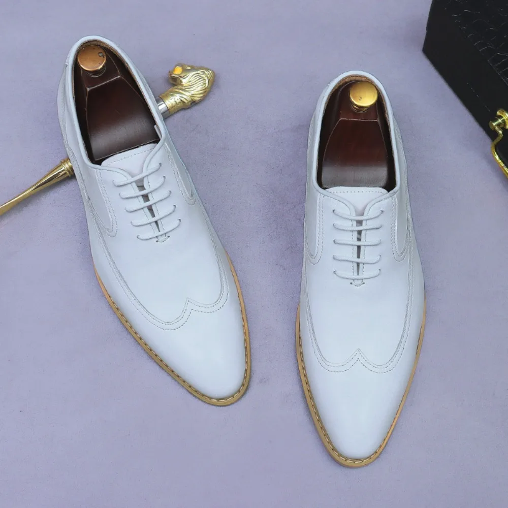 Nuove scarpe da abito da sposa da uomo |   Scarpe da sposo da lavoro formali alla moda in vera pelle, stile britannico, stringate
