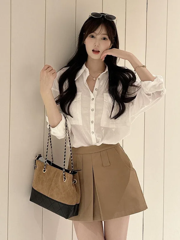 

Элегантная белая женская рубашка с длинным рукавом, свободного кроя, из полиэстера, приятная к телу, дышащая, осенняя новинка