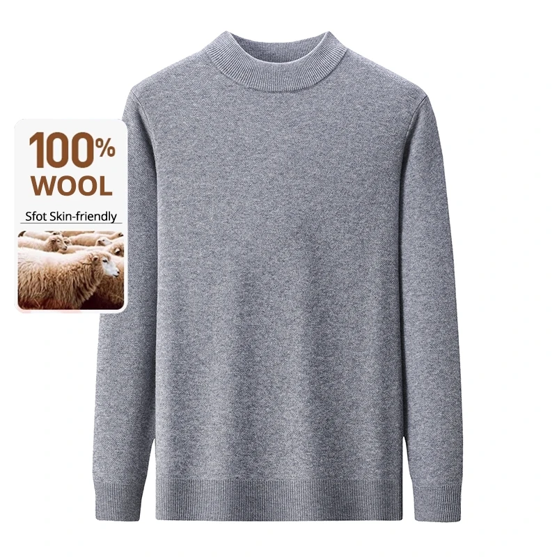 Jersey grueso de lana de 100% de gama alta para hombre, jersey de punto de marca a la moda para otoño e invierno, suéter de negocios de medio cuello alto, ropa informal para hombre