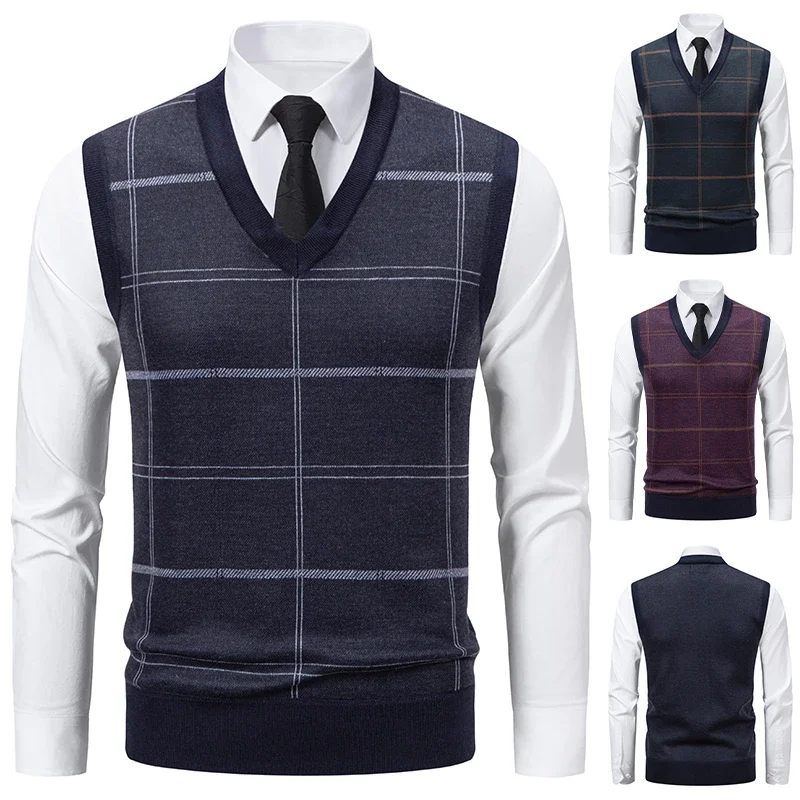 سترة محبوكة برقبة على شكل حرف v للرجال لخريف وشتاء 2025 موضة غير رسمية شبكة ماسية تصميم زهرة ملتوية بلوزة متعددة الاستخدامات #2