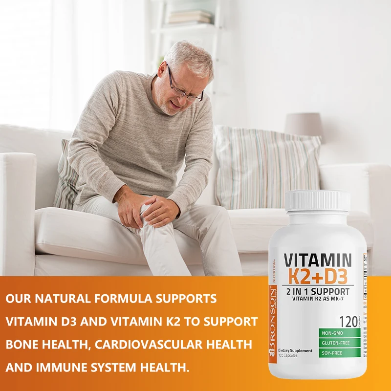 Vitamin K2 MK7 + D3 Capsules - Promotes Calcium Absorption for Overall Health and Maintains Bone Health and Joint Flexibility