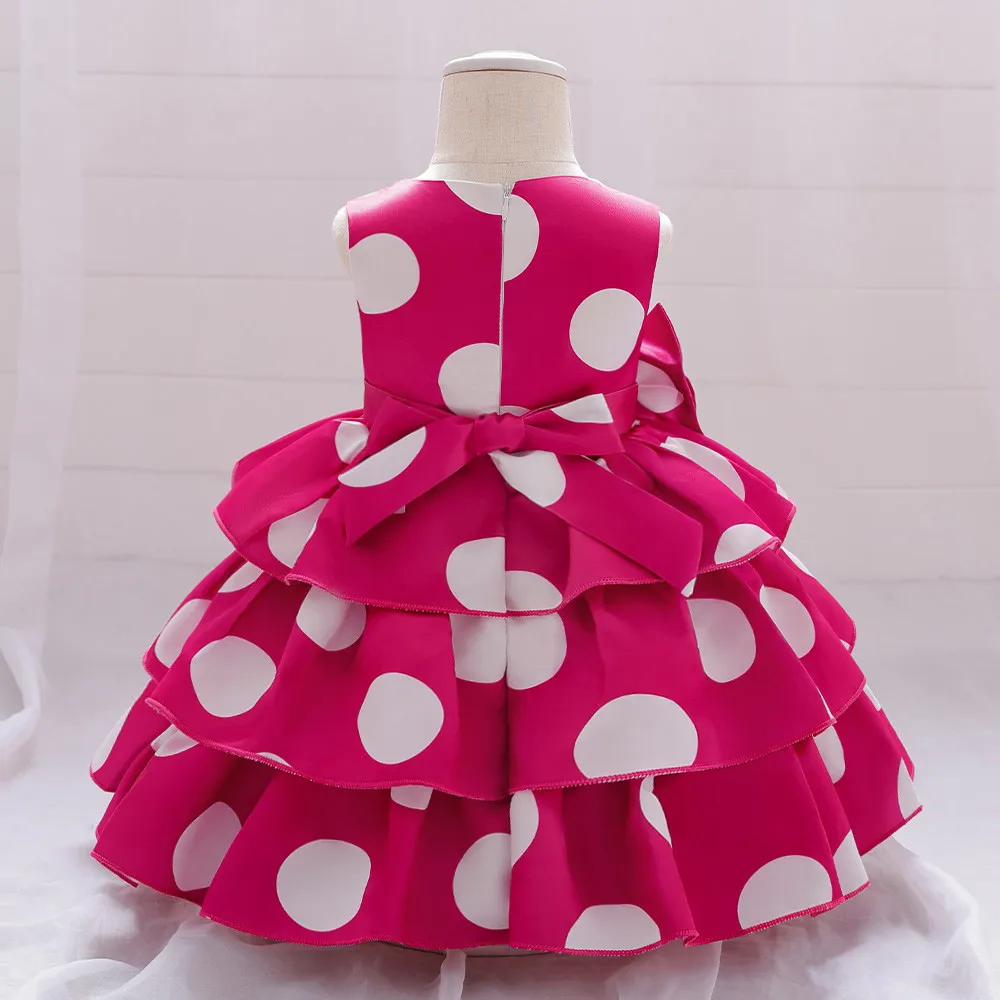 Girl Polka Dot Cake Dress Sleeveless Wedding Birthday Costumes For Kids Children Fashion Bow Ball Gown Evening Prom Gown Clothes