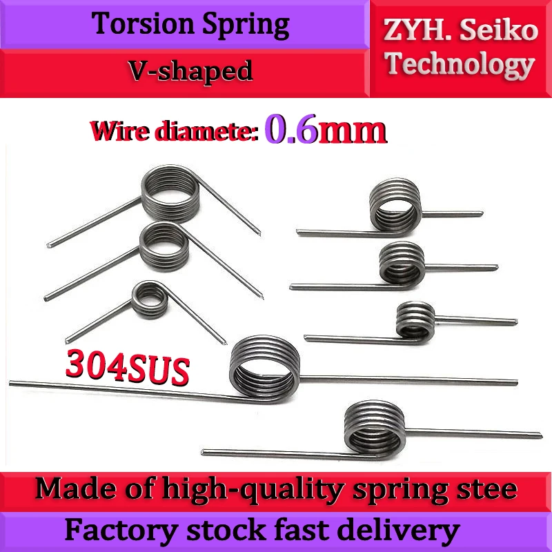 

0.6Wire Diameter Stainless Steel Small Torsion Spring Torsion Hairpin Spring 60/90/120/180 Degree V-shaped Customizable 2Pcs 304