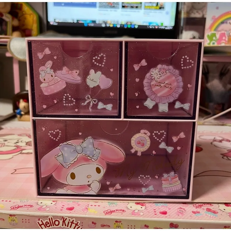 Melody Cartoon Kawaii Pink Three Drawer Organizer