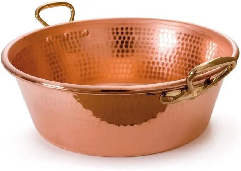 

M'Passion 1.2mm Hammered Copper Jam Pan With Brass Handles, 9.4-qt, Made In France