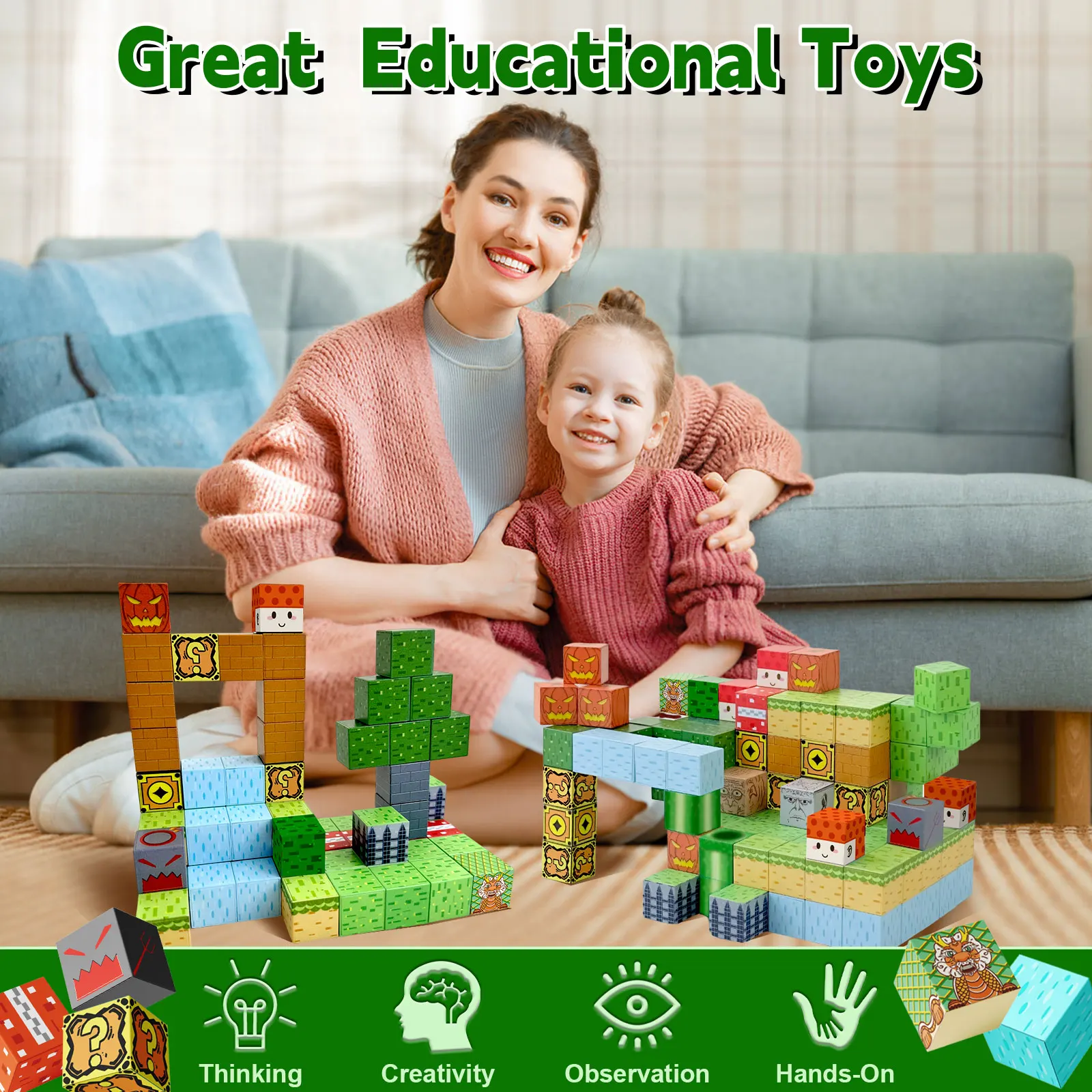어린이 자석 빌딩 블록 세트 - 남자아이와 여자아이를 위한 창의적인 조립 장난감, STEM 학습