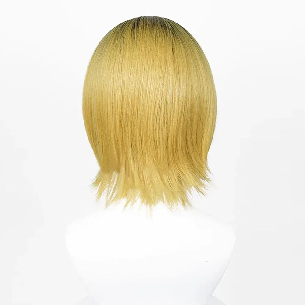 Anime Pruiken Synthetische Korte Rechte Middendeel Zwart Blond Ombre Haar Pruik Voor Feest