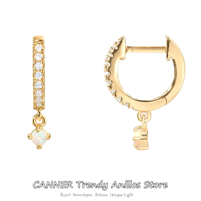 CANNER 925 Sterling Silver Ladies Fashion Zircon Pearl Opal Hoops Jewelry Crystal Zircon Round Silver Huggies Earrings For Women