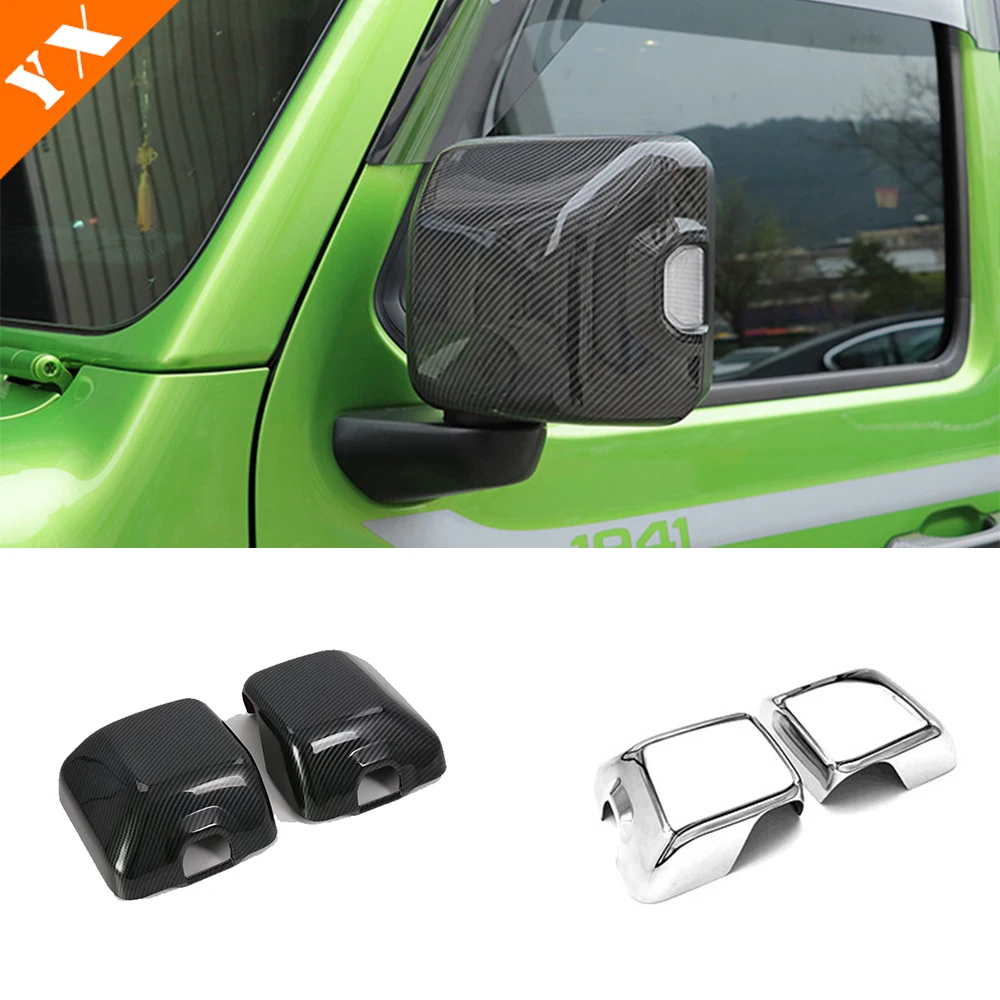 

Chrome Carbon Look Trim Car Side Mirror Cover Rear View Mirror Sticker Cover Garnish For Jeep Wrangler JL Accessories 2018-2021