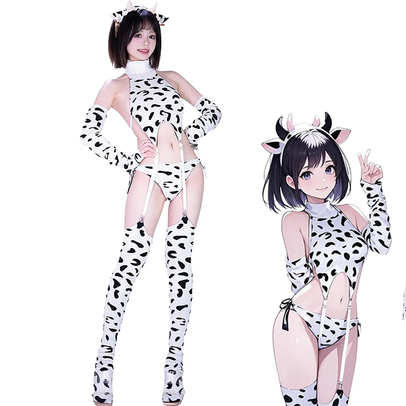 

Cute Cow Print Bikini Sweater Set with Matching Gloves & Socks – Sexy Cosplay Outfit Women Anime Girls Swimwear Clothing Lolita