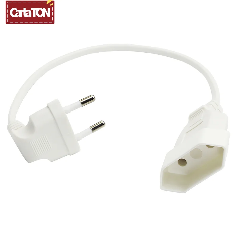 1PCS EU Power Adapter Cord,90 Degree Angled European Round 2Pin Male to Female Plug Power Cable For UPS PDU 0.3M 0.6M