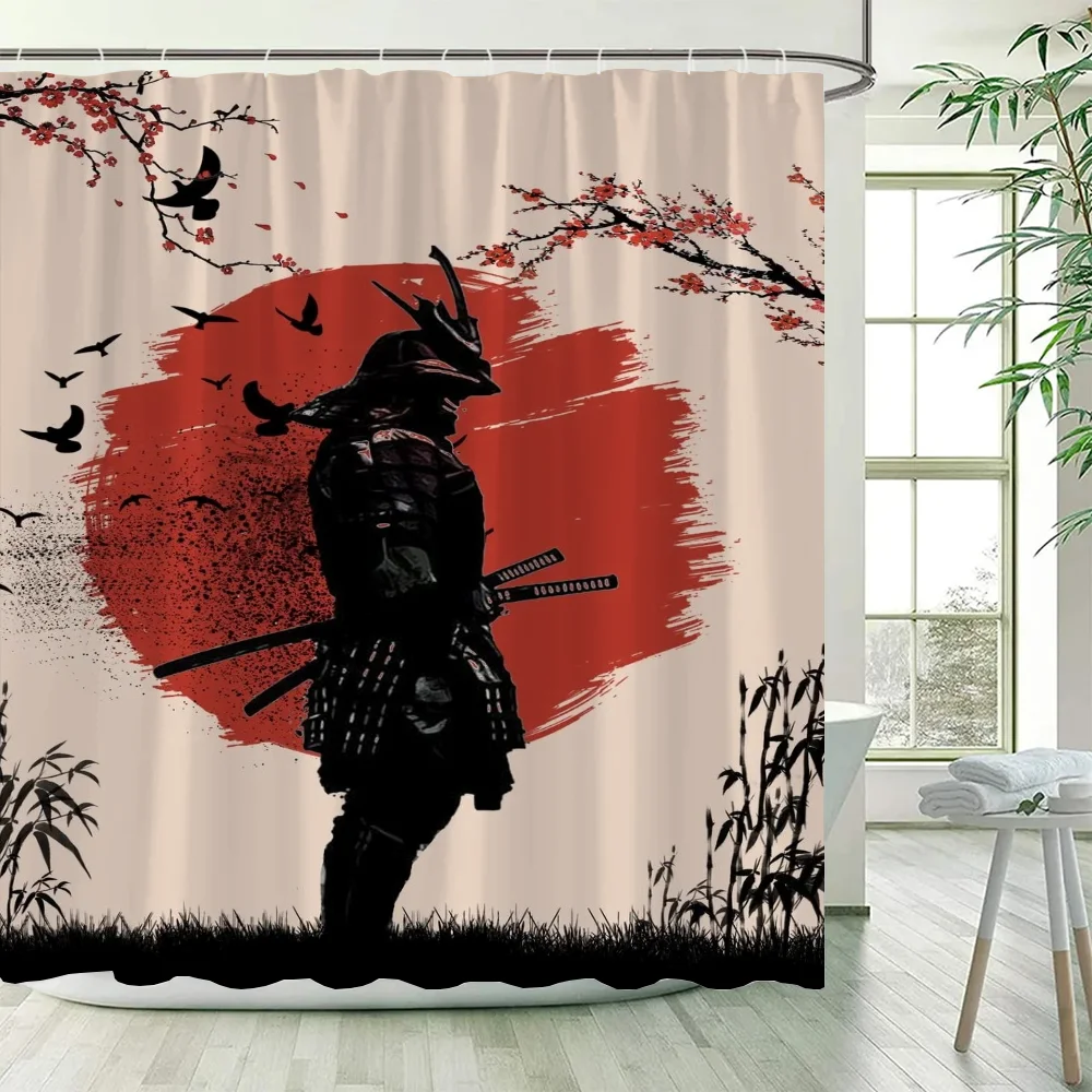 Japanese Samurai Curtains in the Bathroom Shower Curtain Waterproof Accessories Bath Bedrooms Home Fabric Shade Opaque Products