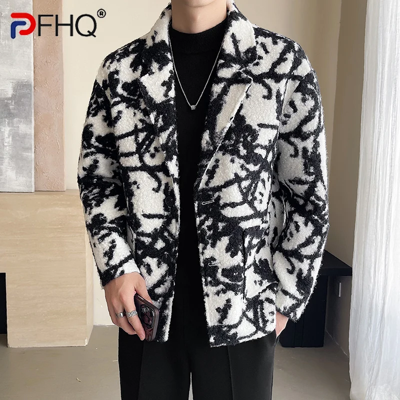 PFHQ Niche Design Men's Suit Jackets Tie-dye Single Breasted Contrast Color Tailored Collar Loose Male Blazers New Chic 21Z6585