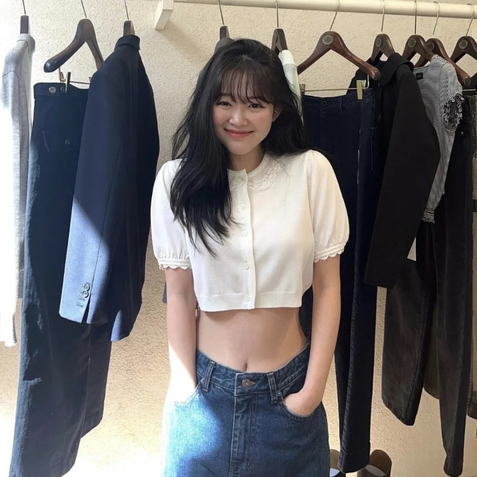 

Женский вязаный кардиган с короткими рукавами и кружевным воротником «Питер Пэн» Thebarnnet, большой топ для женщин