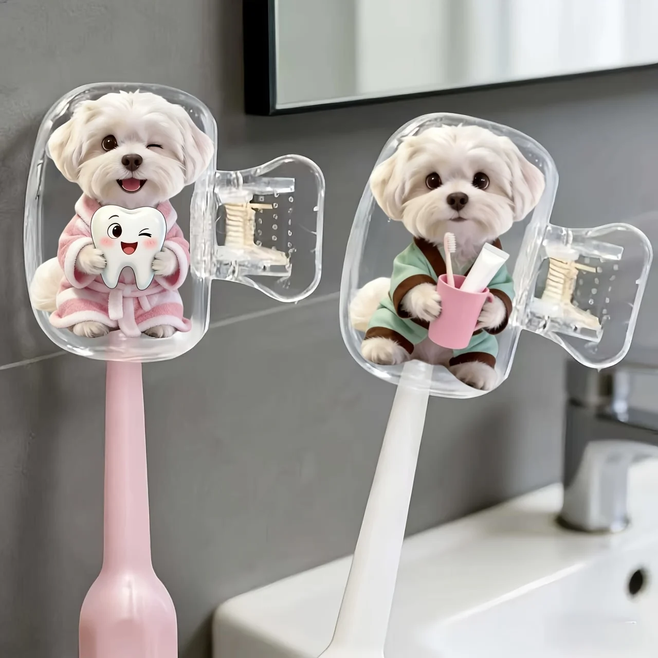 2pcs Maltese Dogs Toothbrush Head Case Suitable for Travel Sets Ventilation Holes Keep Brush Heads Clean Dry Ideal Holiday Gift