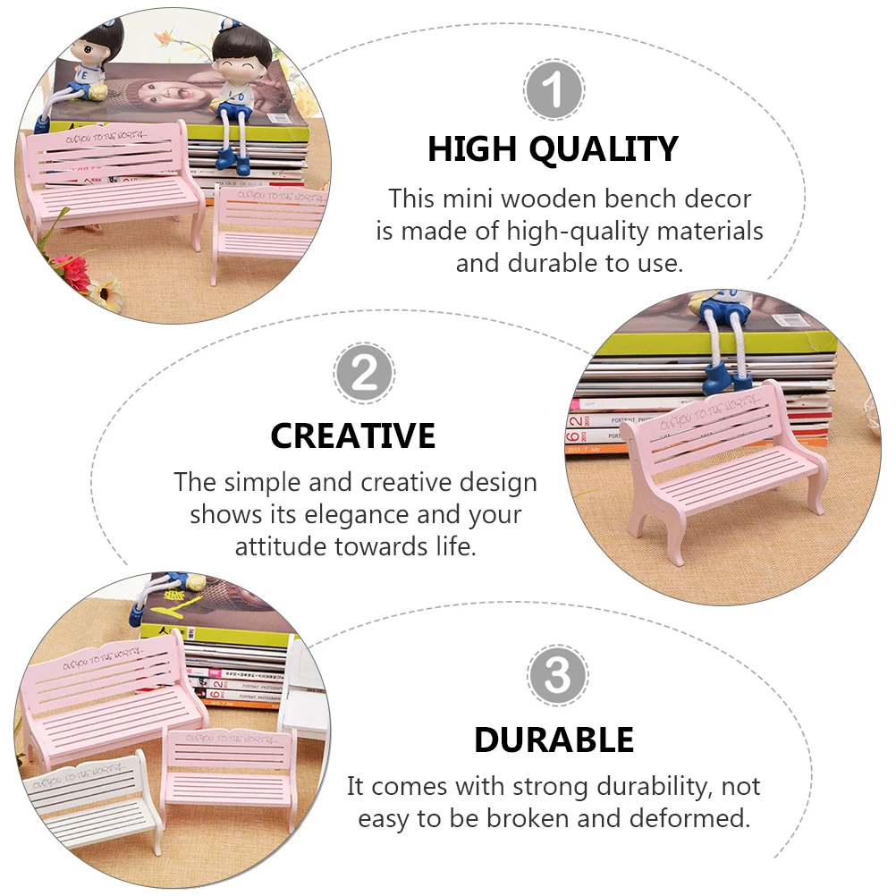 2 Pcs Pink Chair Props Realistic Miniature Bench Furniture Accessory Outdoor Lightweight Chairs Photo Wooden Couch