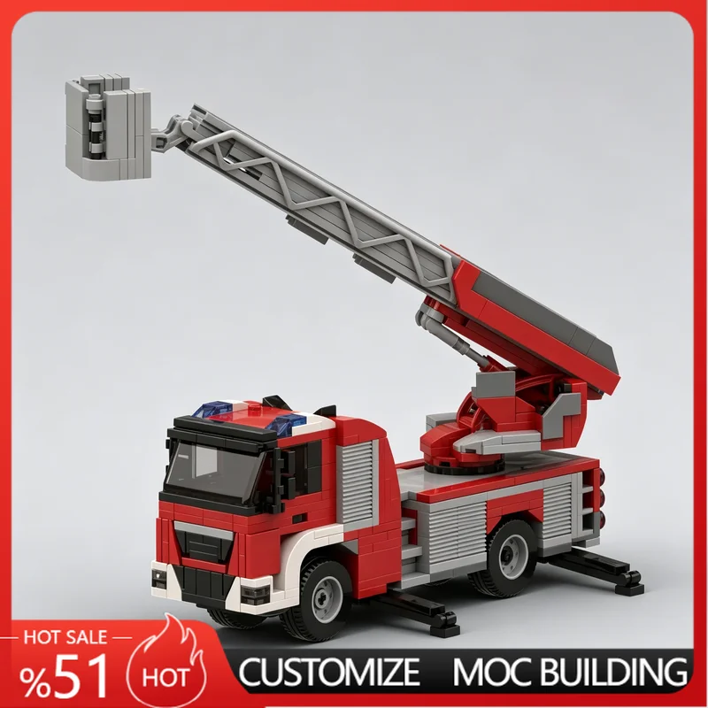 549 Teile Österreichisches Feuerwehrleiterfahrzeug Notfall-Dienstfahrzeug Modell Kreative MOC Bausteine DIY Montage-Spielzeug zur Ausstellung