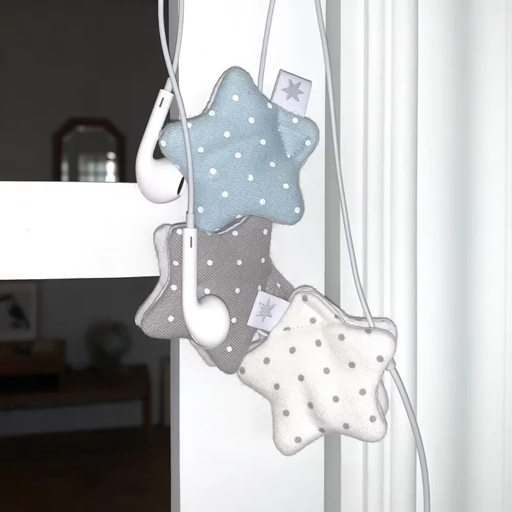 Japanese Star Wave Point Earphone Storage Bag Data Cable Organizer Harajuku Handmade Fabric Decoration Accessories Y2K Gift