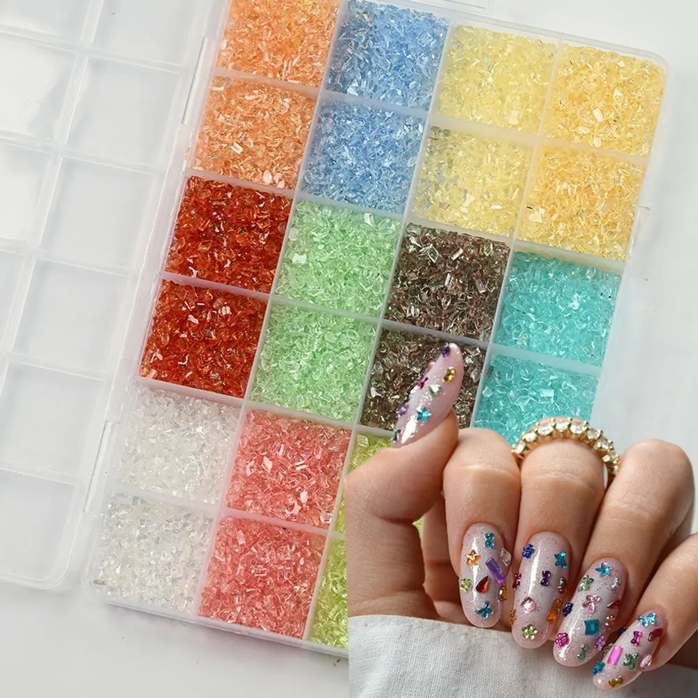 

2000 шт. + 3 разноцветные нерегулярные мини-бриллиантовые стразы для ногтей, 24 сетки, радужные блестящие кристаллы, драгоценные камни, смоляные украшения для дизайна ногтей
