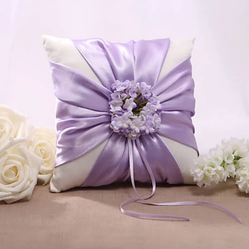 

Free Shipping Personalized Wedding Purple Flower Ring Pillow Minimalist Style Customized Ring Pillow